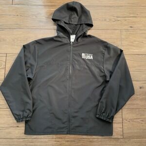 Vintage Team USA Olympic Committee Hooded Windbreaker Jacket Black Large